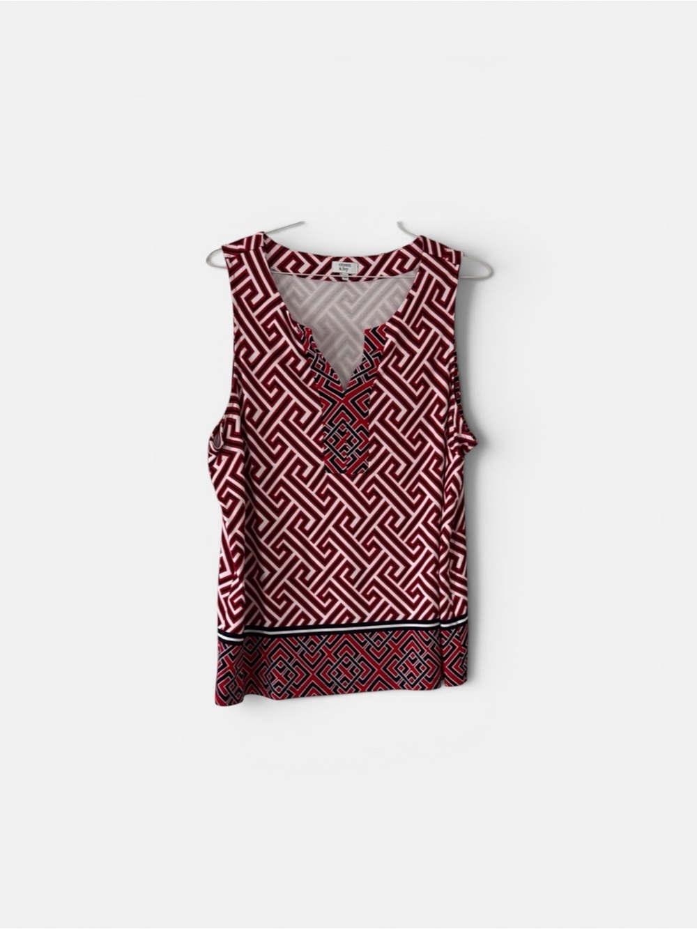 Crown & Ivy Red and White Geometric Tank Top